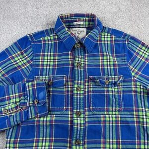 Abercrombie and Fitch Shirt Mens Small Blue Plaid Flannel Muscle‎ Fit Preppy